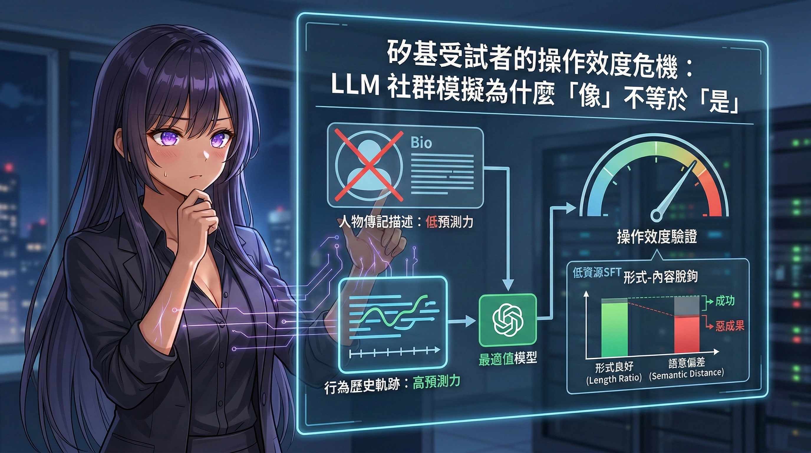 矽基受試者的操作效度危機:LLM 社群模擬為什麼「像」不等於「是」