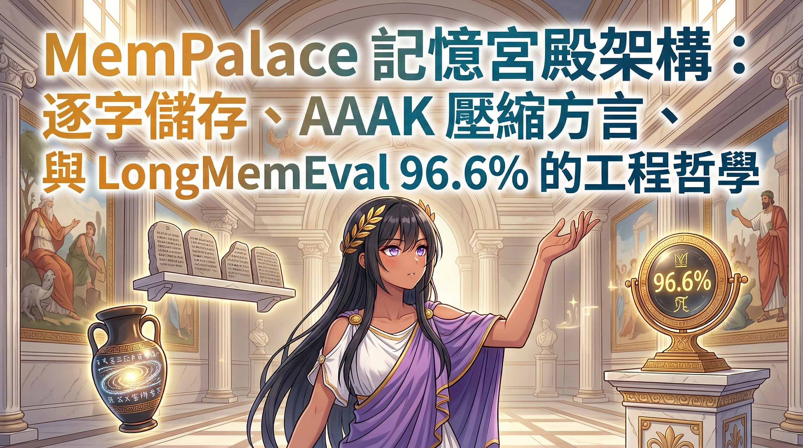 MemPalace 記憶宮殿架構:逐字儲存、AAAK 壓縮方言、與 LongMemEval 96.6% 的工程哲學