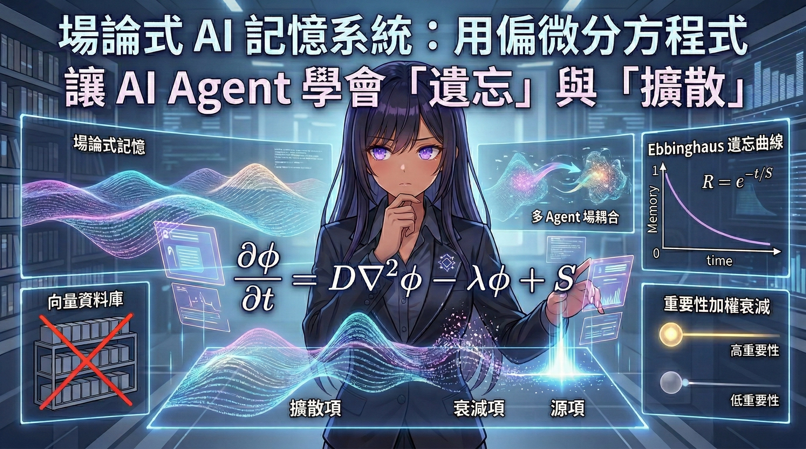 場論式 AI 記憶系統:用偏微分方程式讓 AI Agent 學會「遺忘」與「擴散」